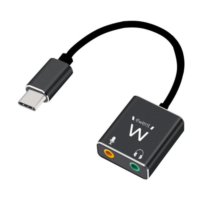 adapt ewent usb c para jack 2 x 35mm preto