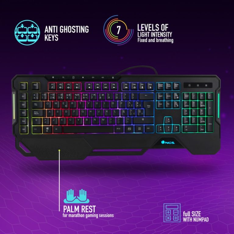 teclado ngs gaming full rgb layout programmable gkx 450